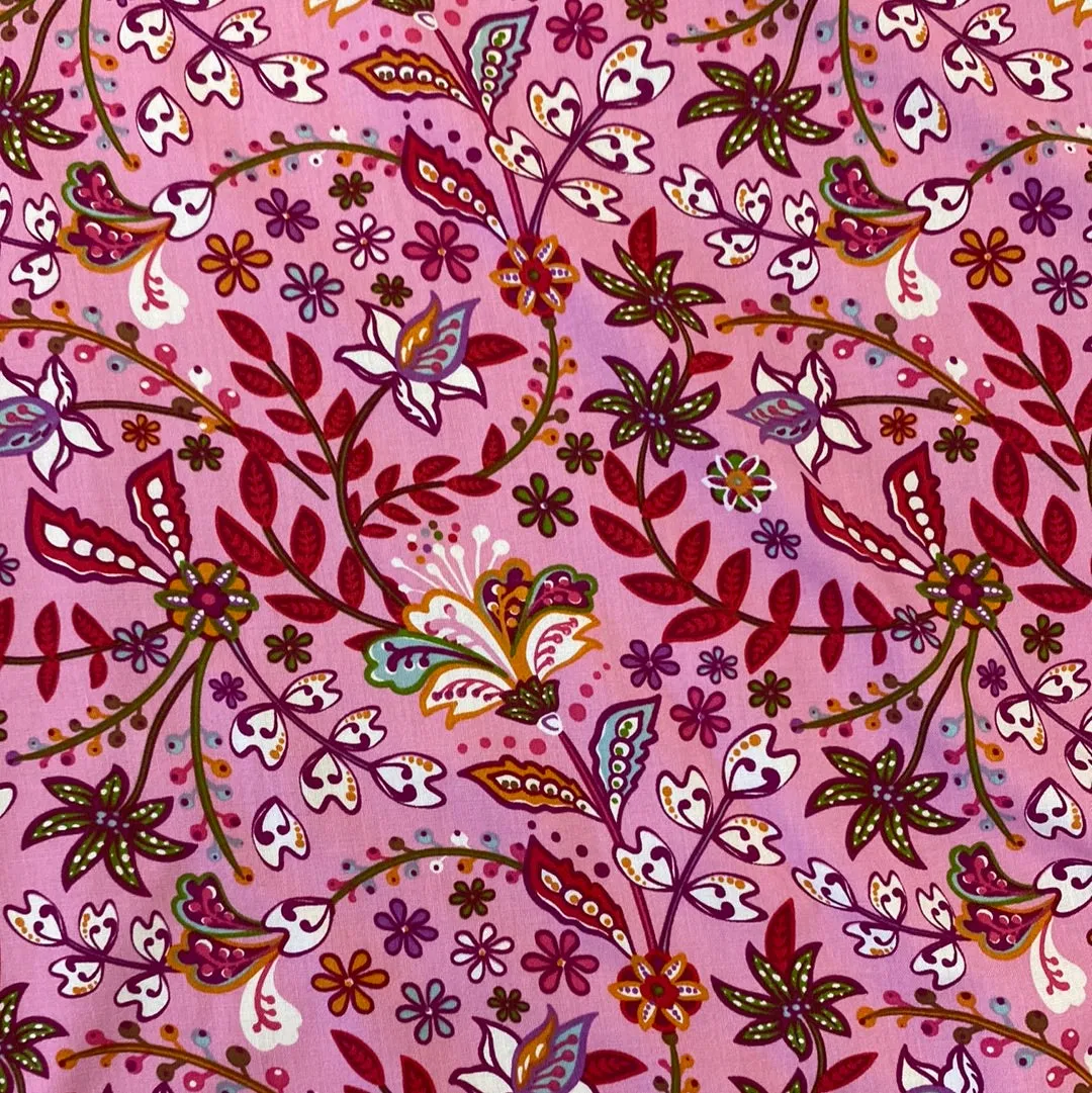 100% Viscose - Bold Floral Stem - Pink - Sold By Half Metre