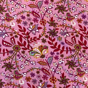 100% Viscose - Bold Floral Stem - Pink - Sold By Half Metre