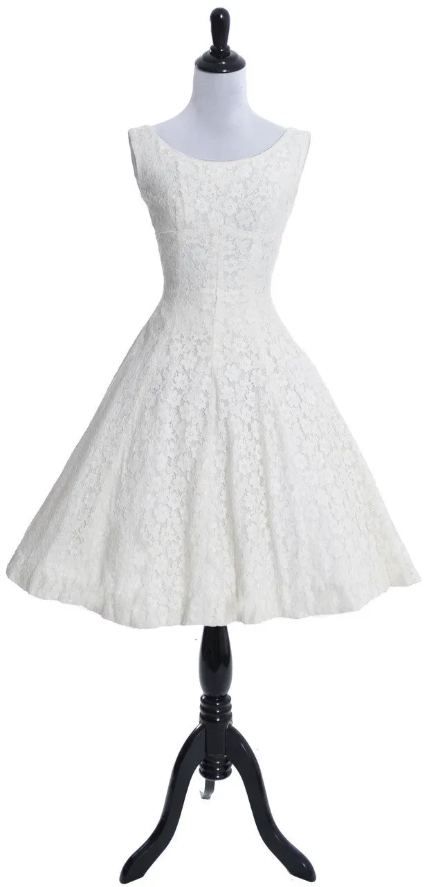 1950's White Lace Lorrie Deb Vintage Princess Cut Wedding Dress Bolero