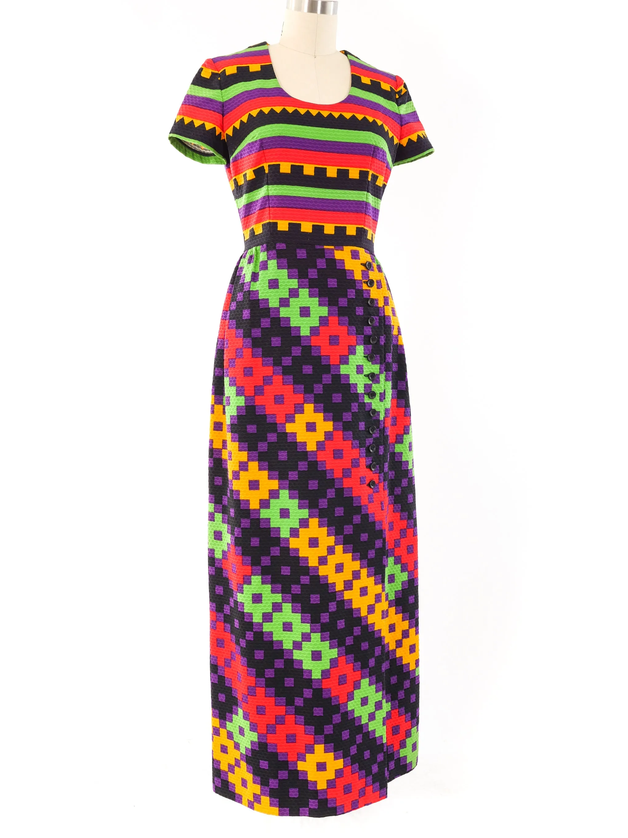 1970's Lanvin Geometric Print Maxi Dress