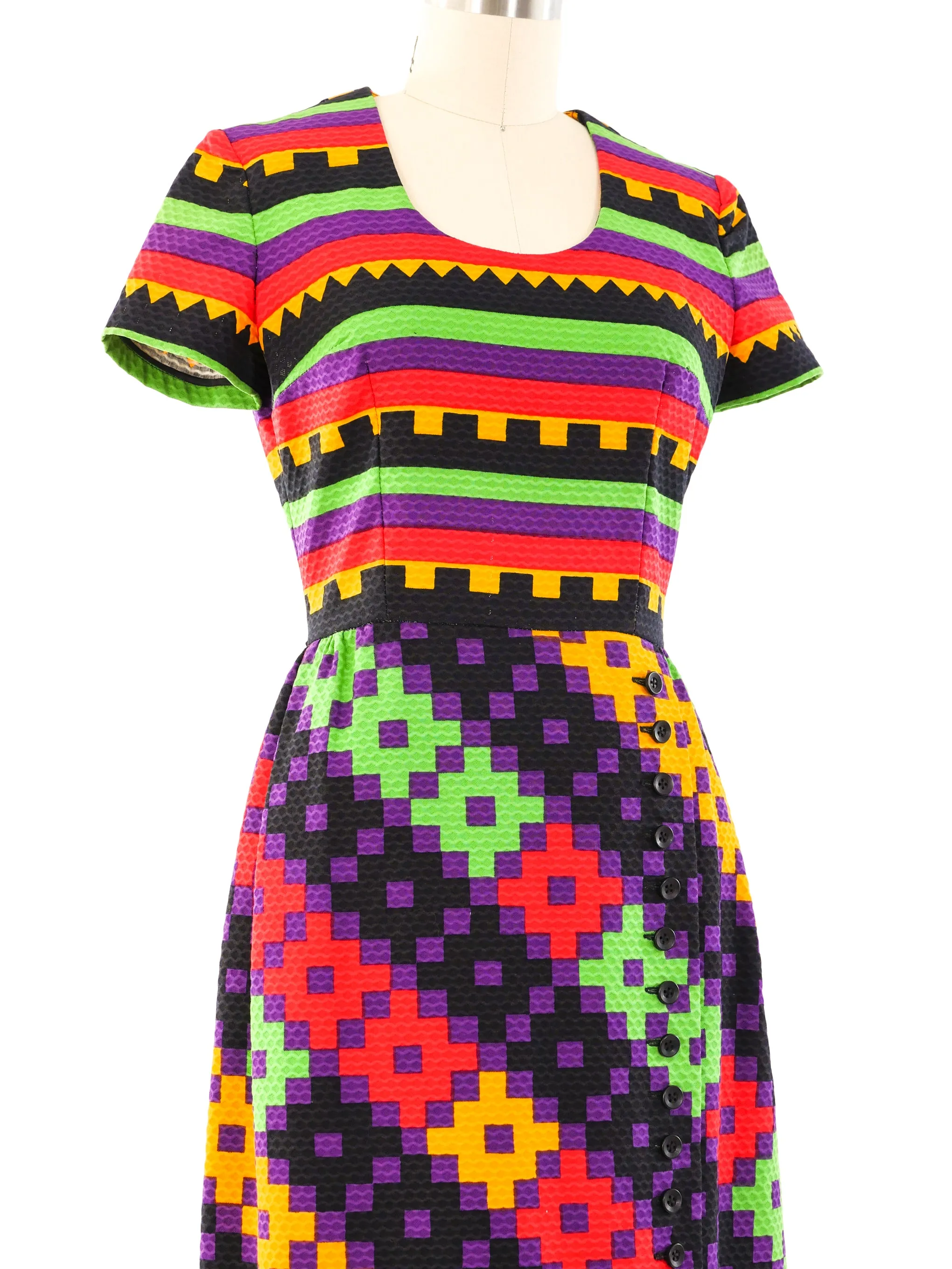 1970's Lanvin Geometric Print Maxi Dress