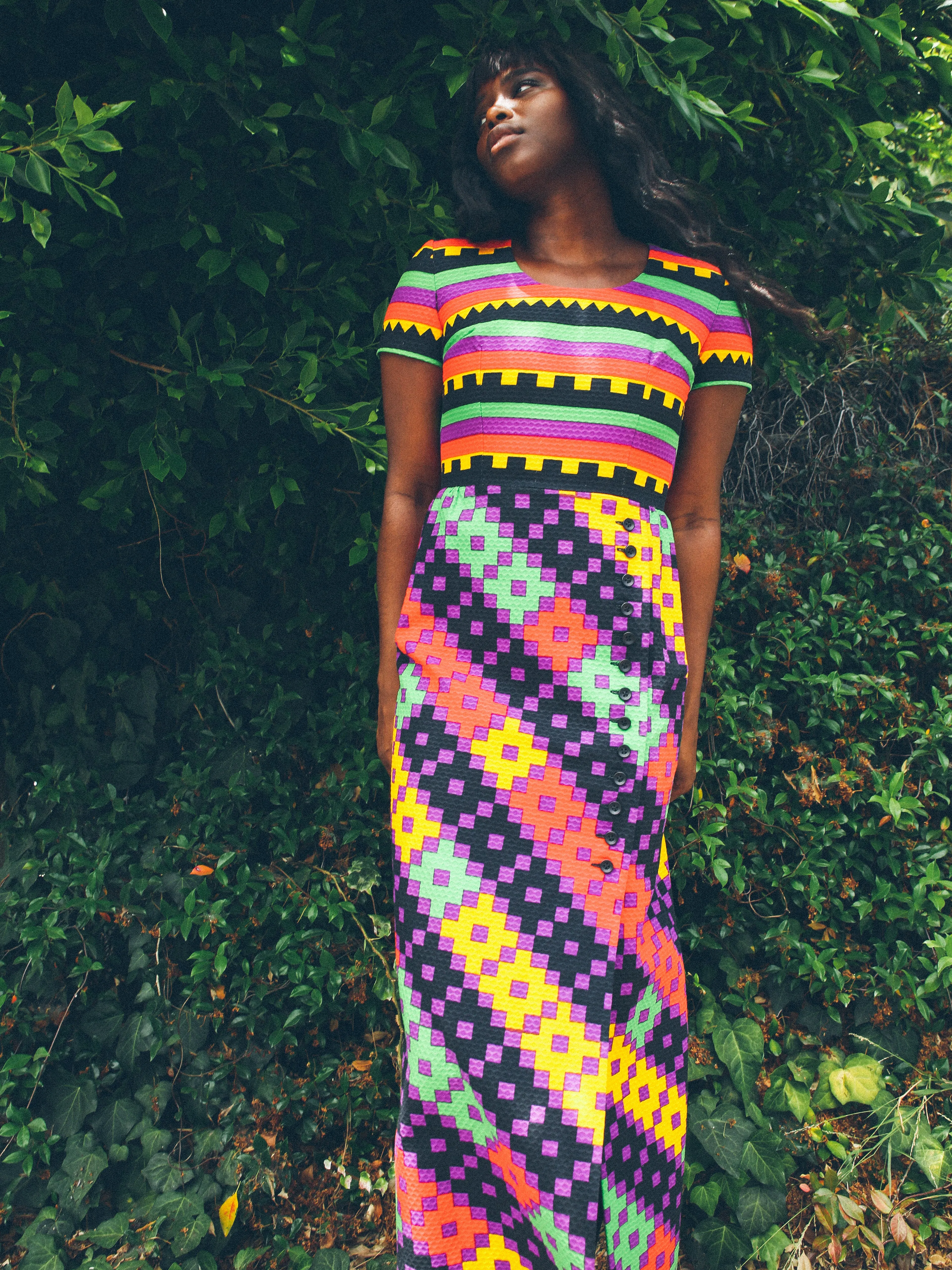1970's Lanvin Geometric Print Maxi Dress