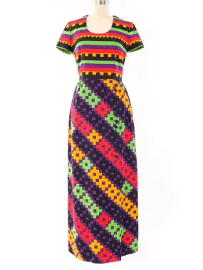 1970's Lanvin Geometric Print Maxi Dress