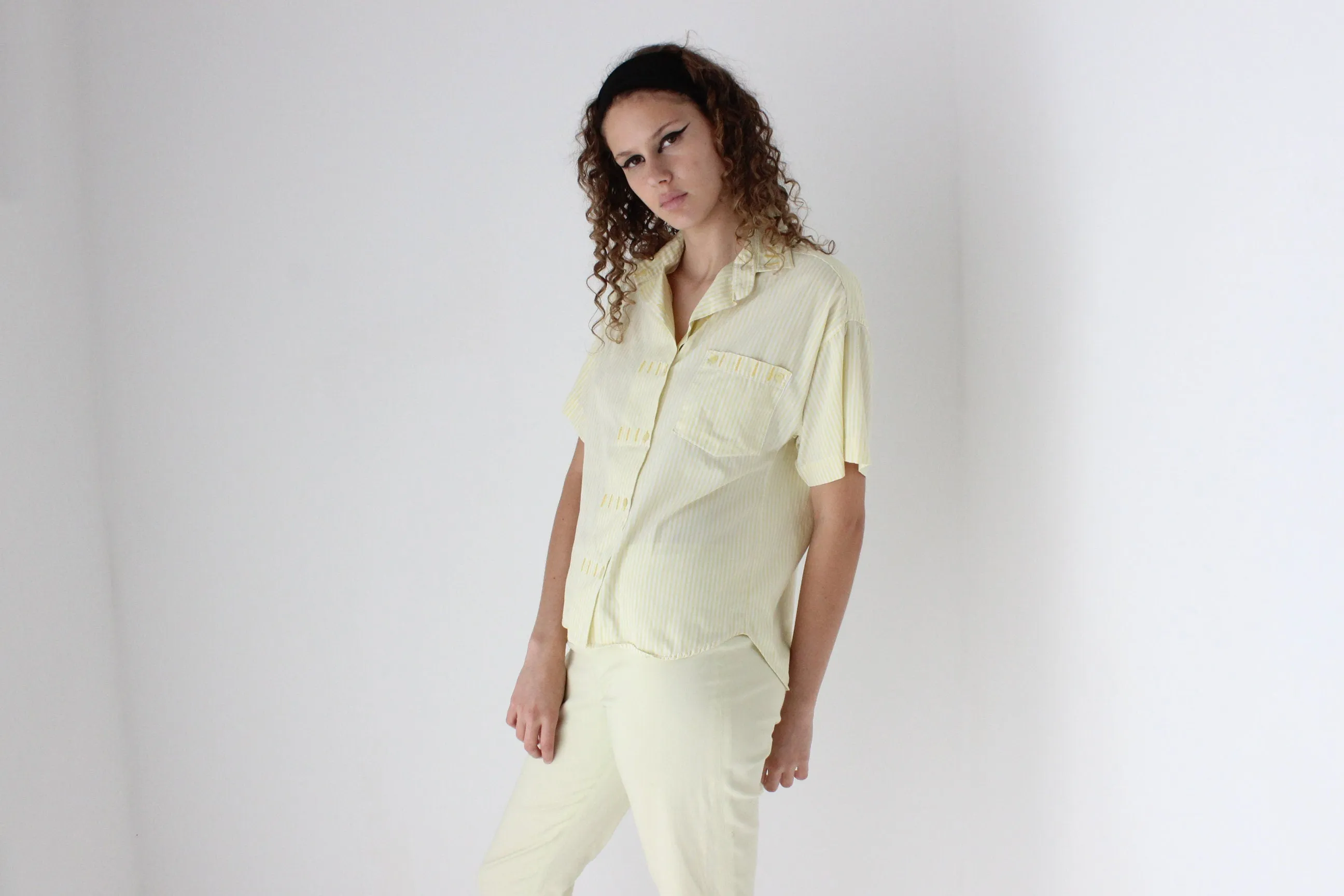 80s French Cotton Striped Boxy Shirt