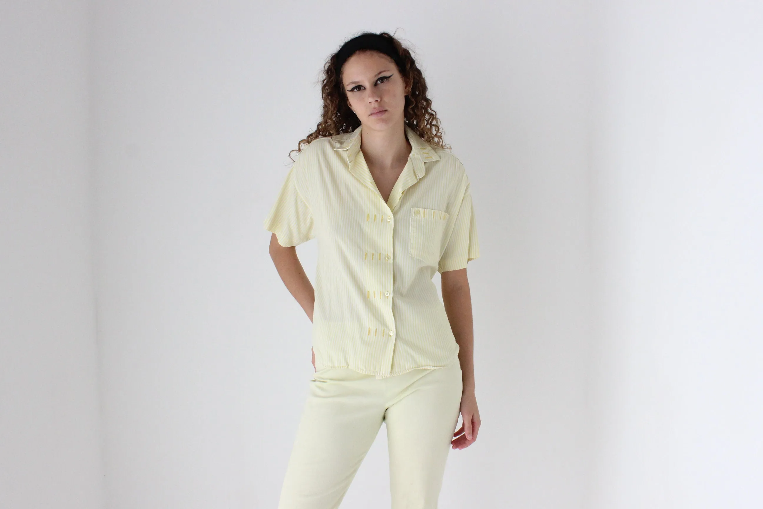 80s French Cotton Striped Boxy Shirt