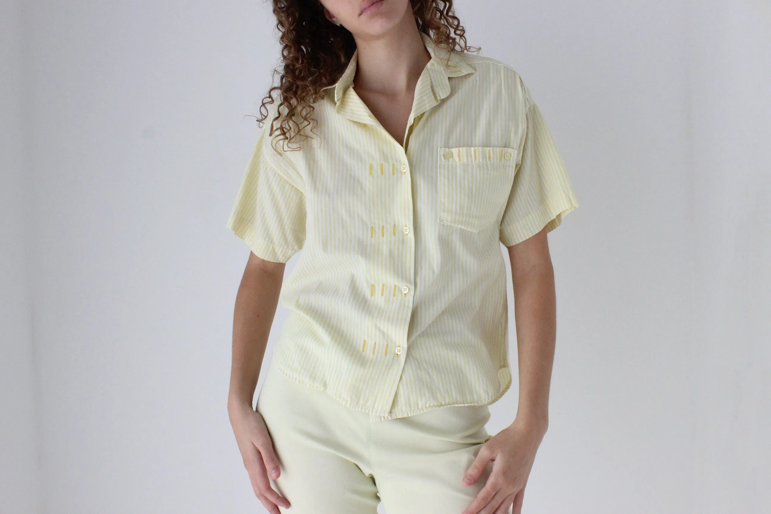 80s French Cotton Striped Boxy Shirt