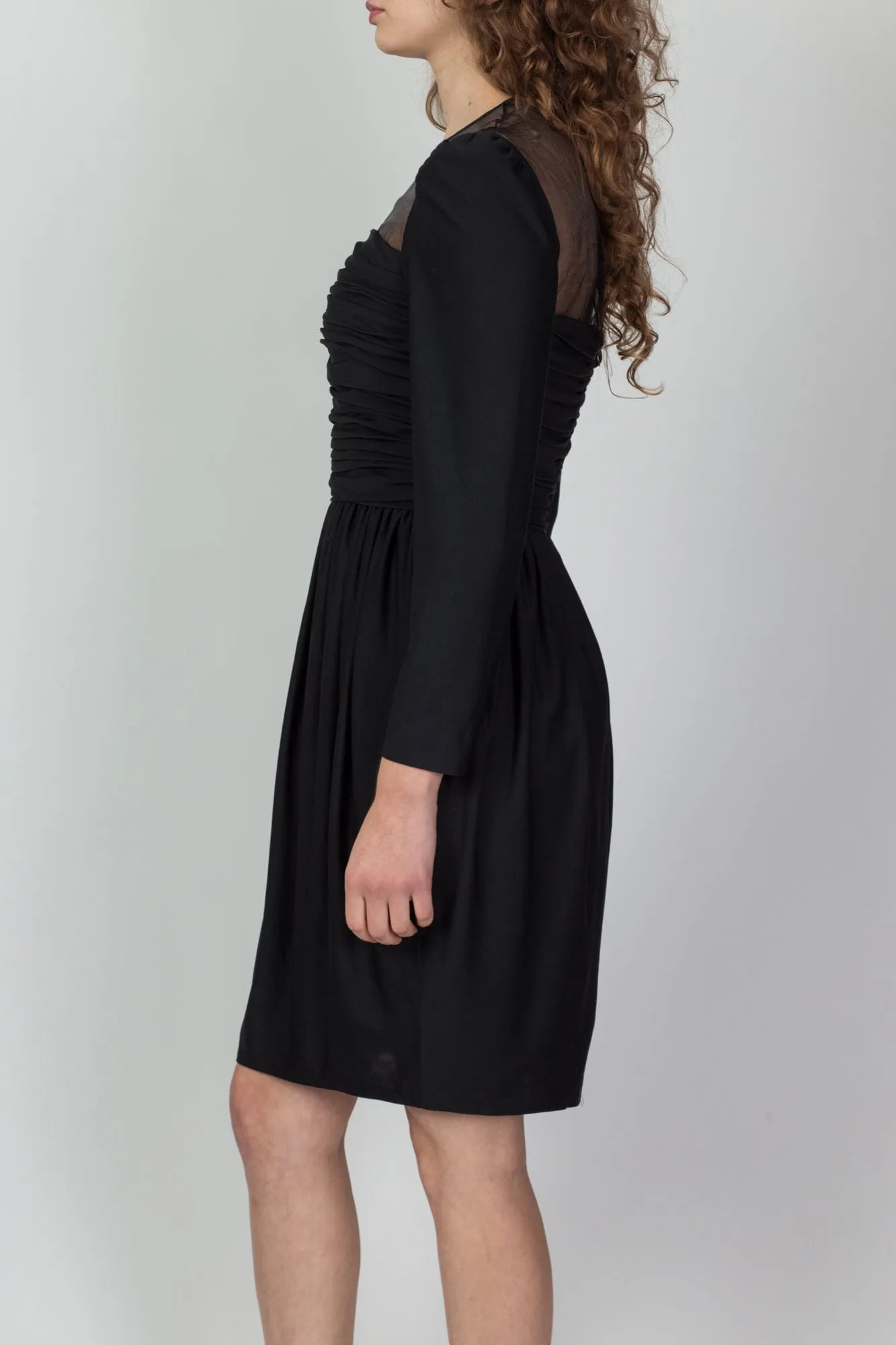 80s Leslie Fay Ruched Bodycon Little Black Dress - Small