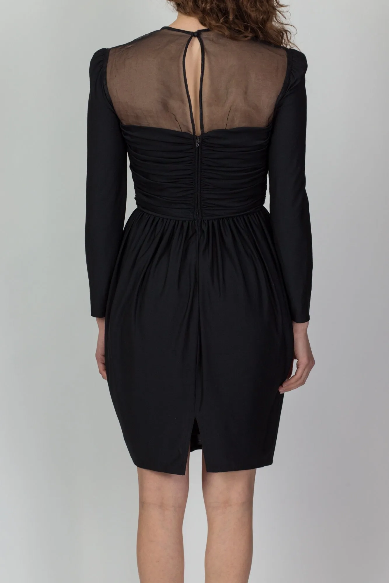 80s Leslie Fay Ruched Bodycon Little Black Dress - Small