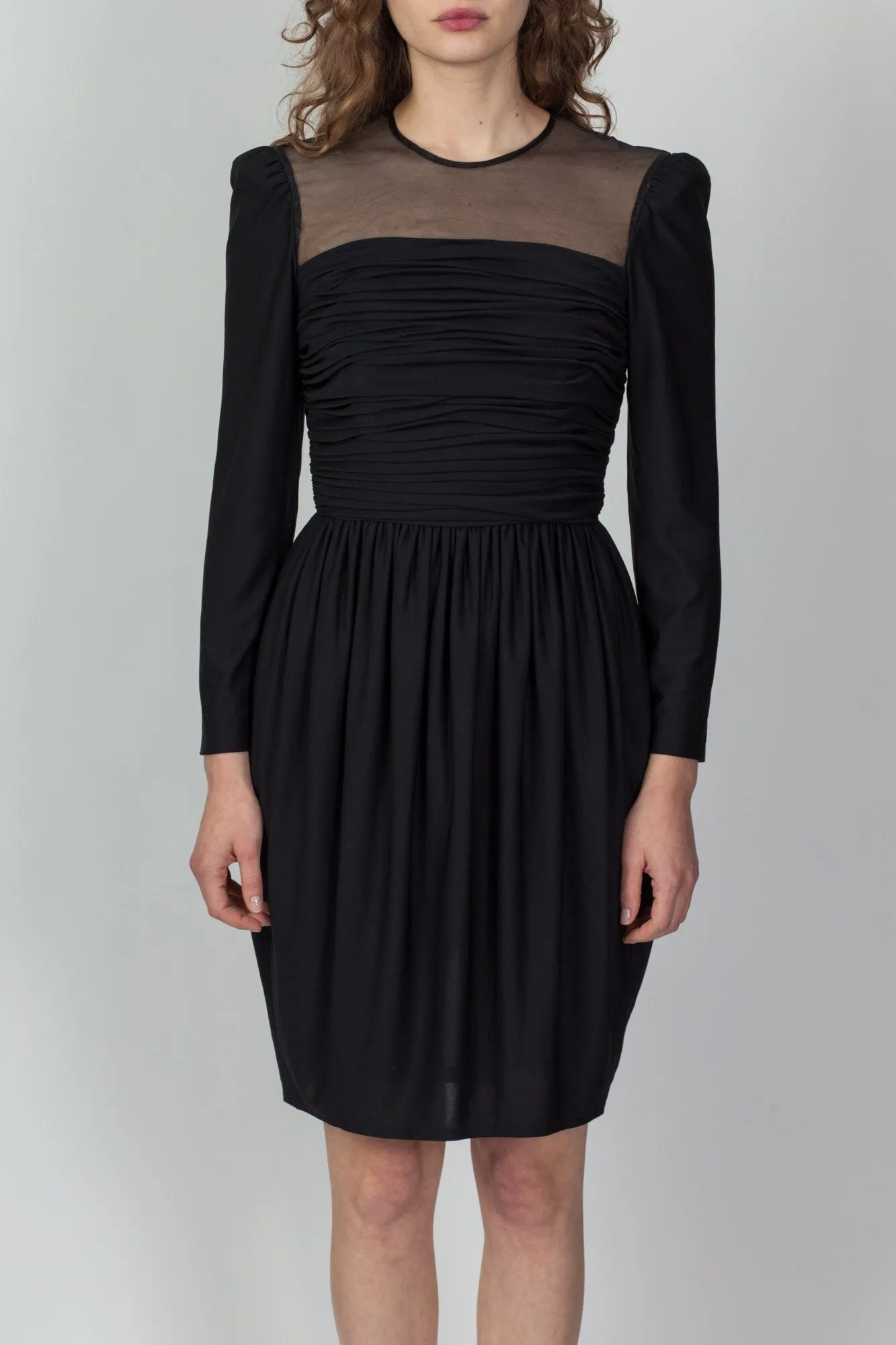 80s Leslie Fay Ruched Bodycon Little Black Dress - Small
