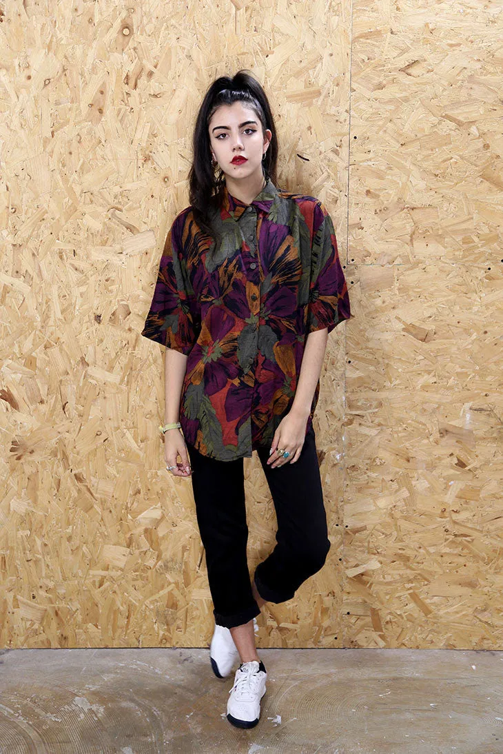 90s Oversized Bold Floral Shirt