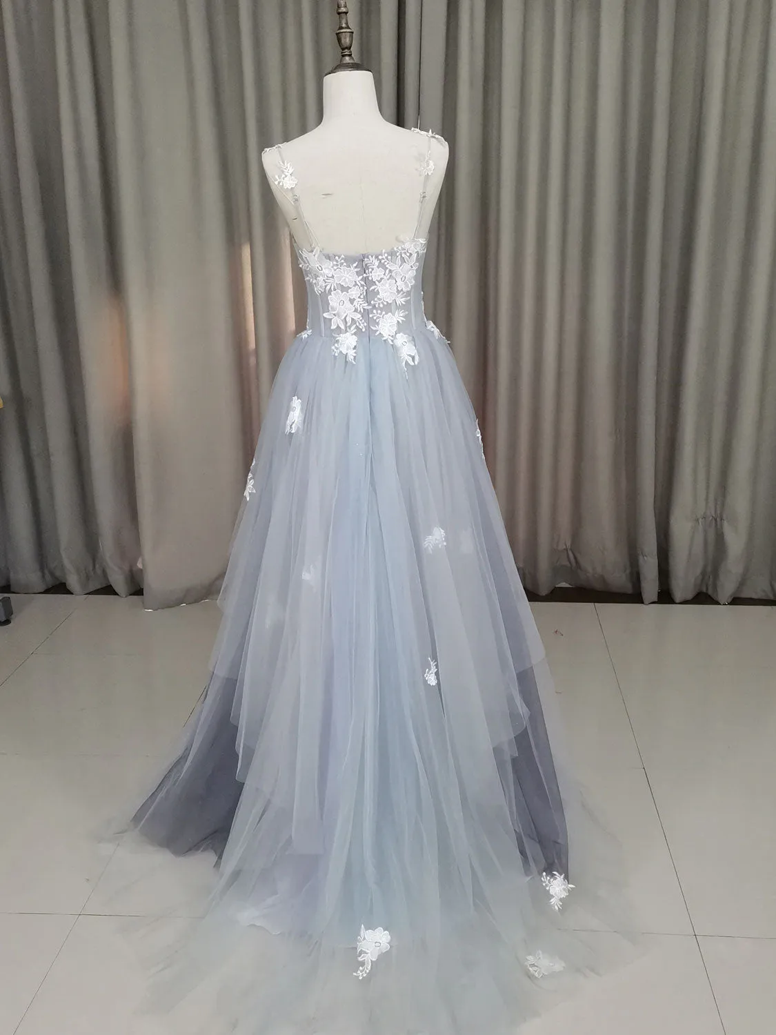A line Tulle Lace Long Formal Dress Lace Tulle Prom Dress