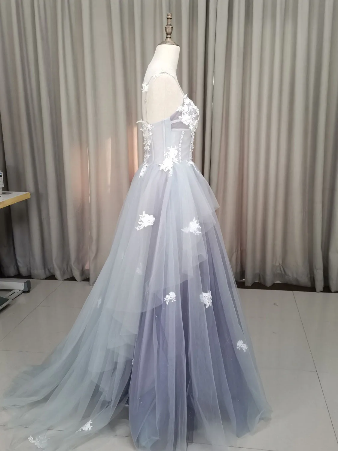 A line Tulle Lace Long Formal Dress Lace Tulle Prom Dress