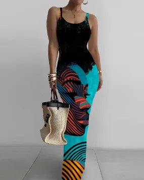 Abstract Portrait Art Print Bodycon Cami Dress
