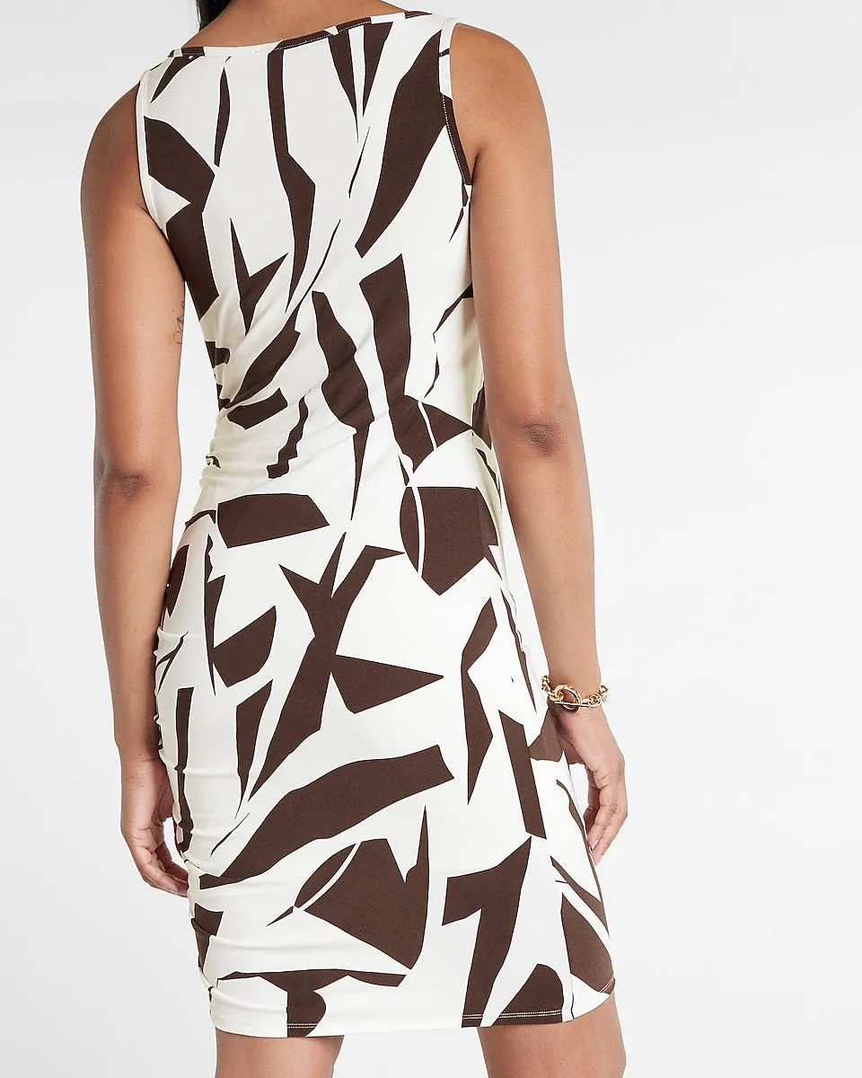 Abstract Print Matte Jersey Ruched Side Tie Mini Dress in Print