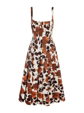 Adele Dress in Camel Rose Printed Taffeta Faille