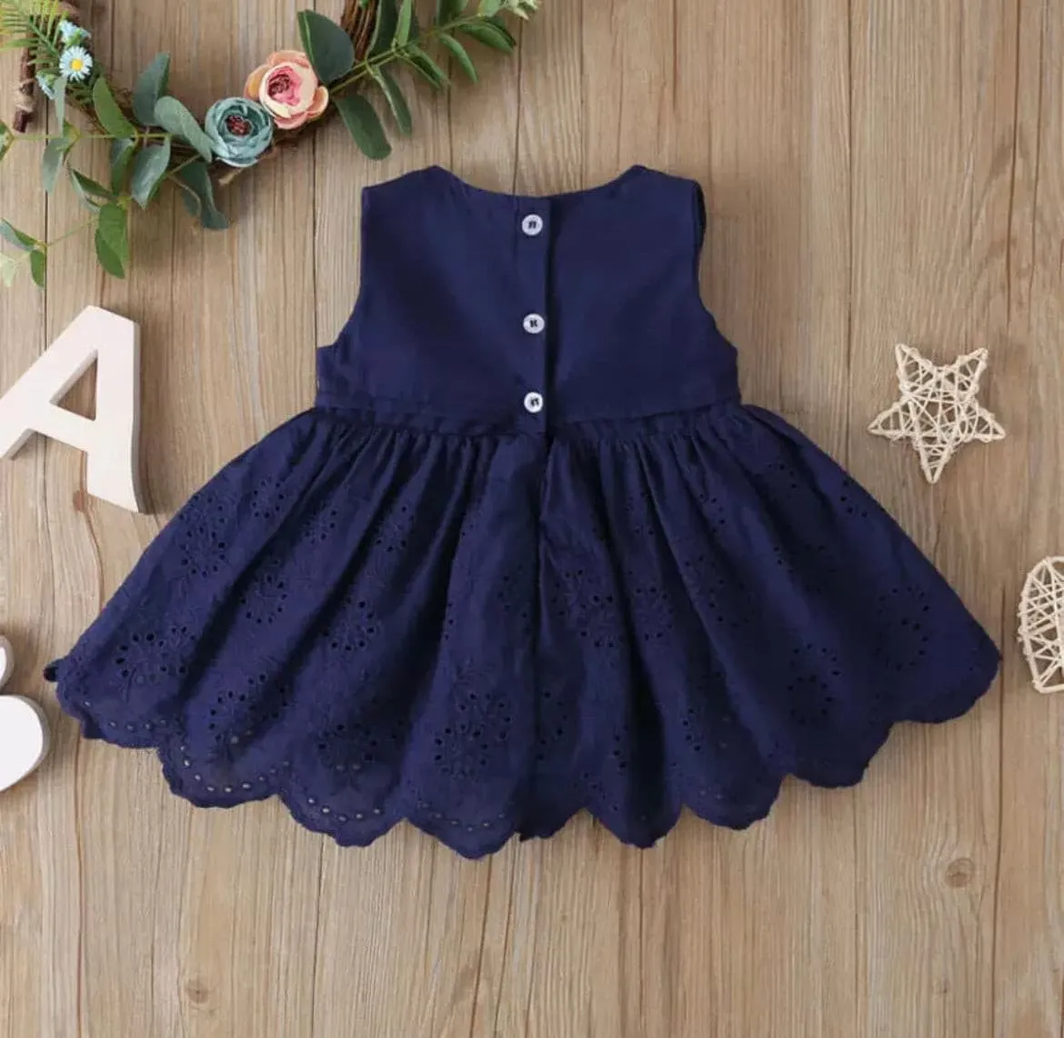 Alissa Scallop Edge Dress - Navy Blue