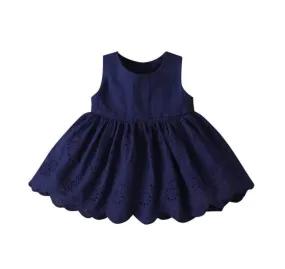 Alissa Scallop Edge Dress - Navy Blue
