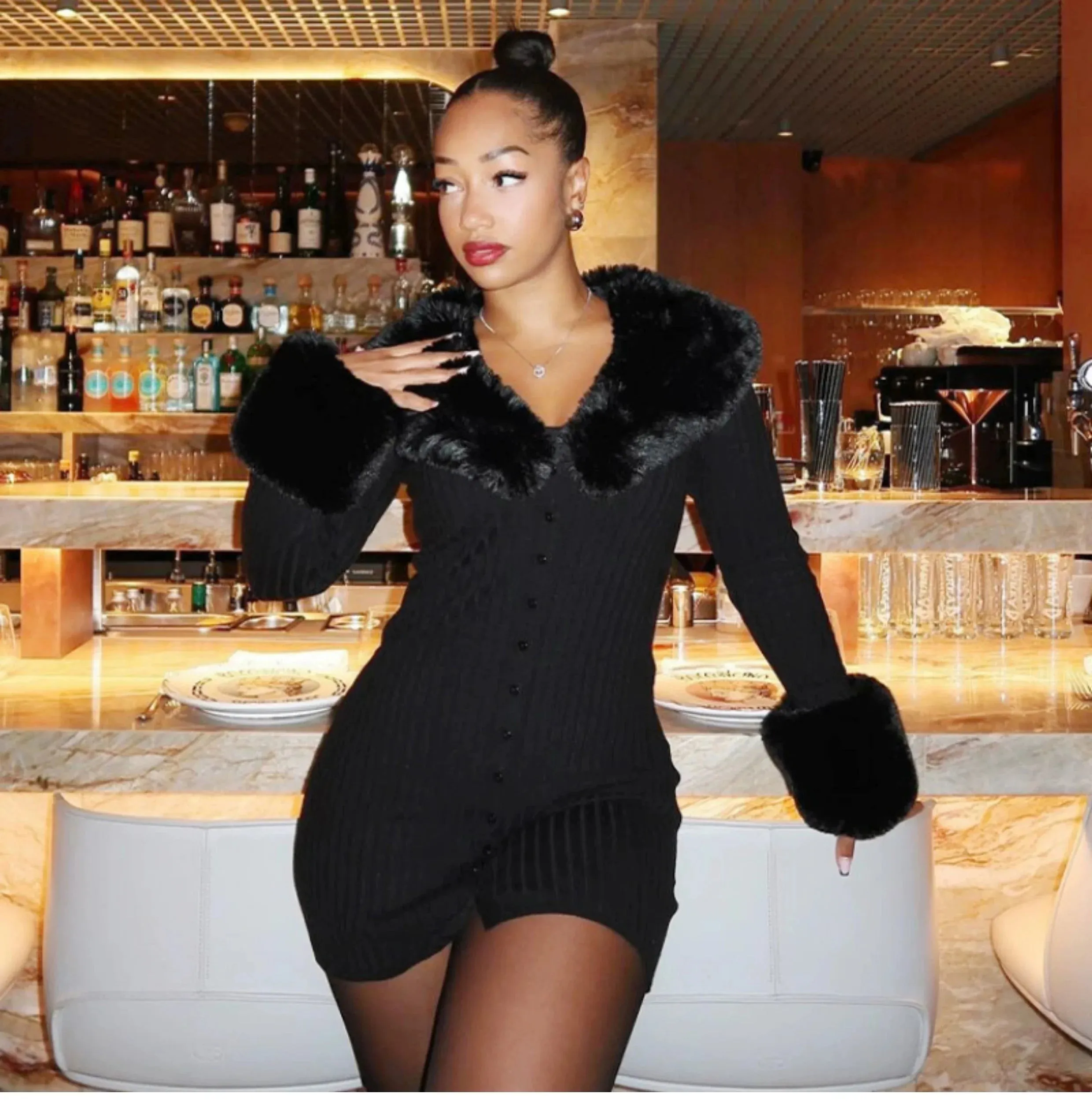 Amozae-Christmas Outfits New Year's Eve Dress Night Out Club Dresses cute winter outfits Semaj Long Sleeve Mini Dress