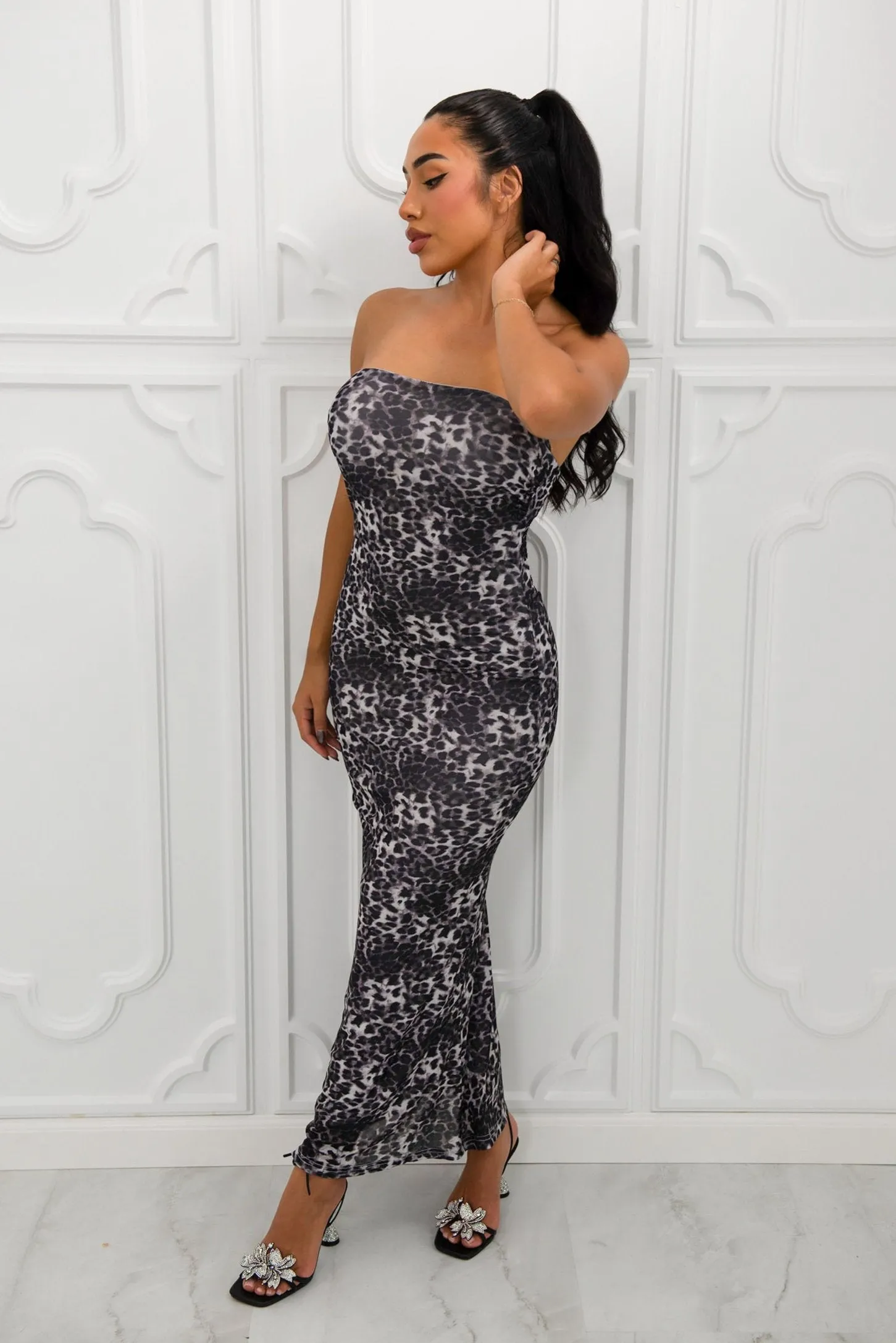 Arianna Leopard Maxi Dress (Grey)