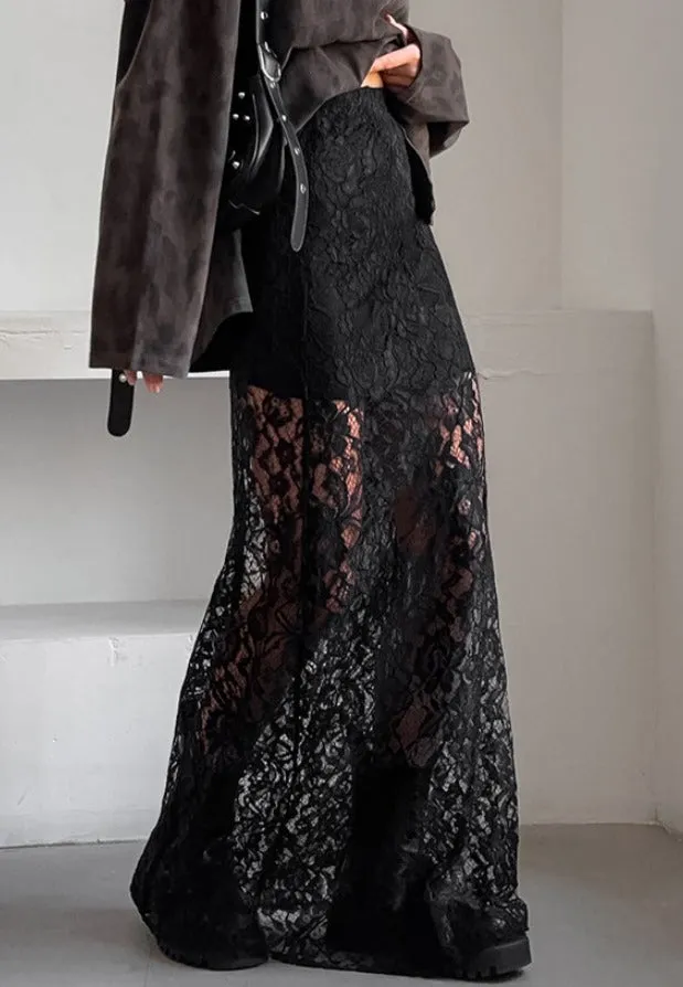 AS SEEN ON WEST DESPERADO!! The Lainey Black Lace Maxi Skirt w/ Liner