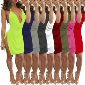 Backless Halter V-neck Strapless Sleeveless Bodycon Short Dress