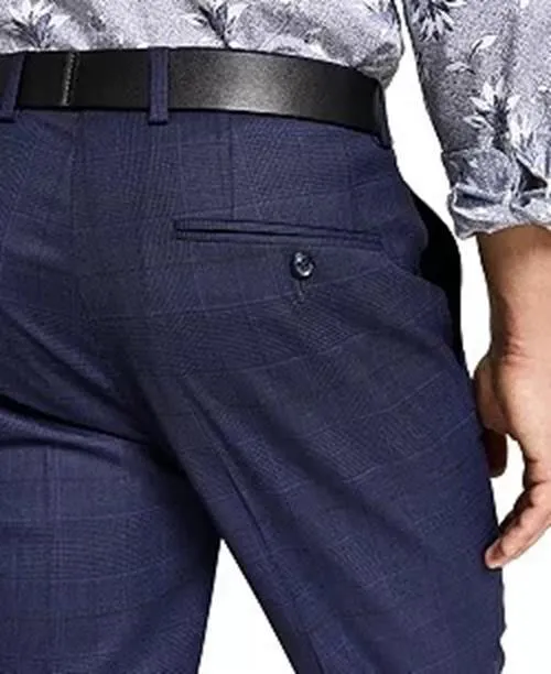 Bar III Men's Dress Pants 34 x 32 Slim Fit Navy Blue Plaid