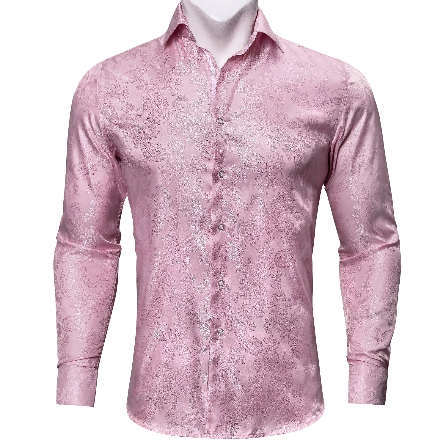 Barry Wang Button Down Shirt Pink Paisley Men's Long Sleeves Silk Shirt Fashion