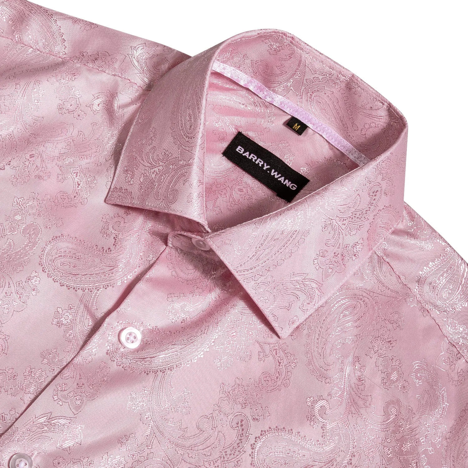 Barry Wang Button Down Shirt Pink Paisley Men's Long Sleeves Silk Shirt Fashion
