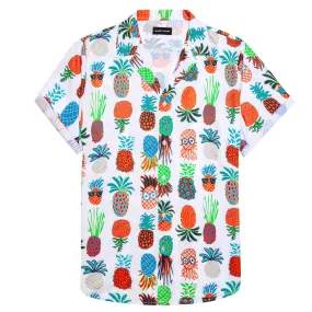 Barry Wang Button Shirts White Floral Short Sleeves Summer Hawaii Shirt