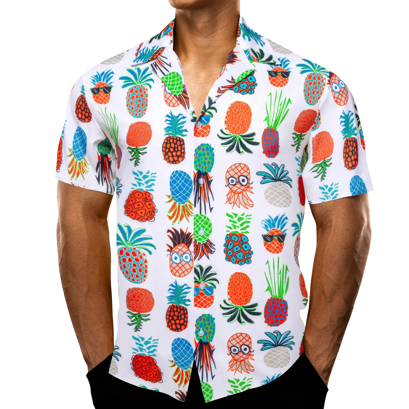 Barry Wang Button Shirts White Floral Short Sleeves Summer Hawaii Shirt