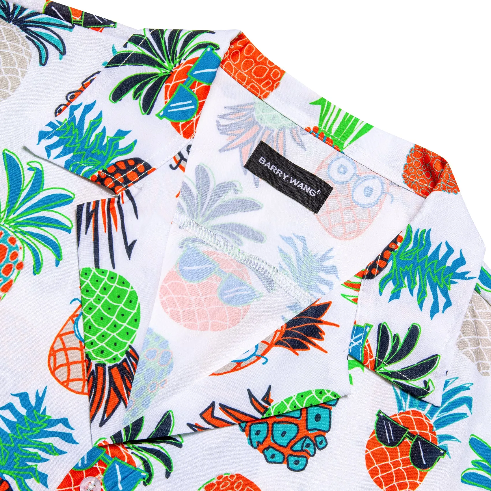 Barry Wang Button Shirts White Floral Short Sleeves Summer Hawaii Shirt