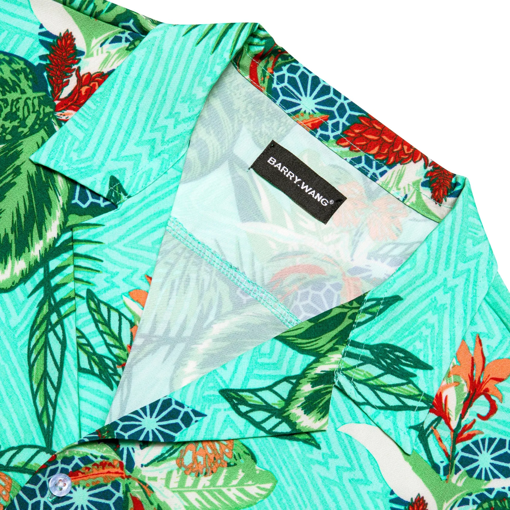 Barry Wang Men's Shirt Turquoise Floral Short Sleeves Silk Summer Hawaii Shirt
