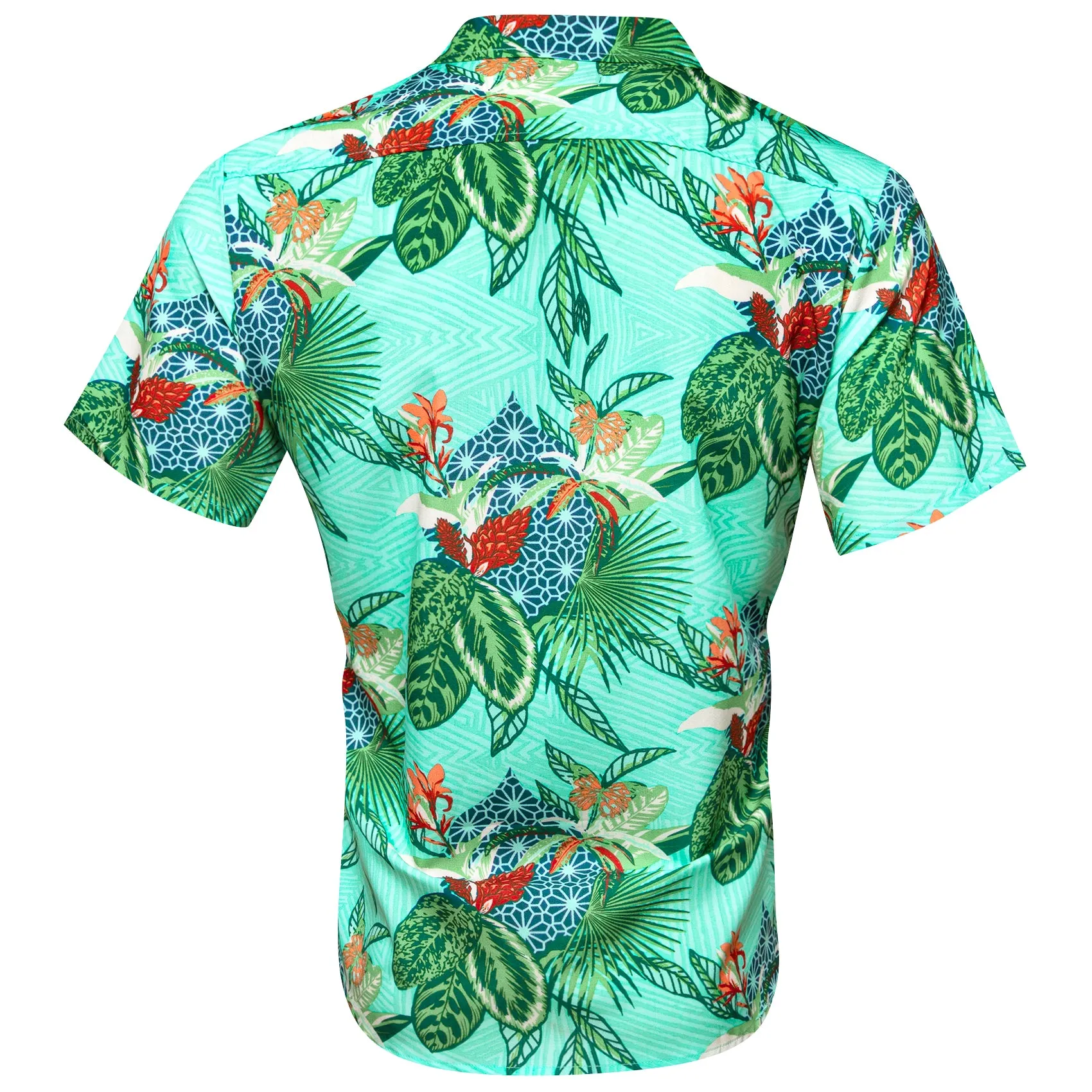 Barry Wang Men's Shirt Turquoise Floral Short Sleeves Silk Summer Hawaii Shirt