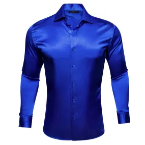 Barry.wang Bright Blue Solid Silk Shirt