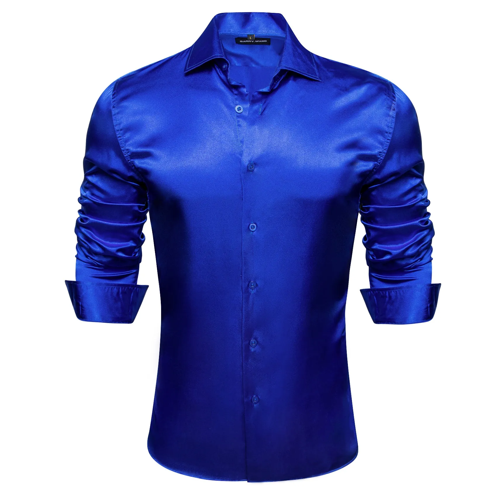 Barry.wang Bright Blue Solid Silk Shirt