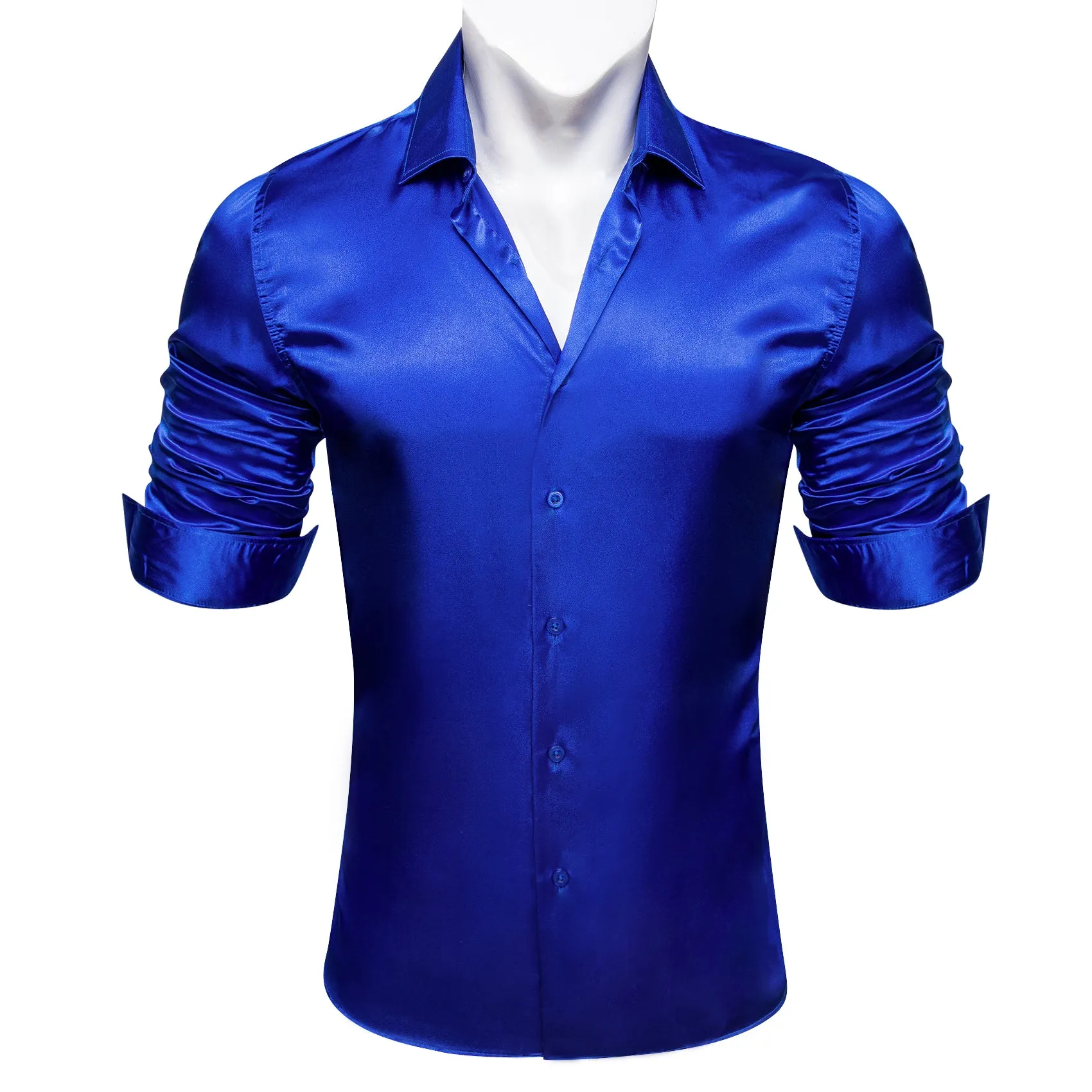 Barry.wang Bright Blue Solid Silk Shirt