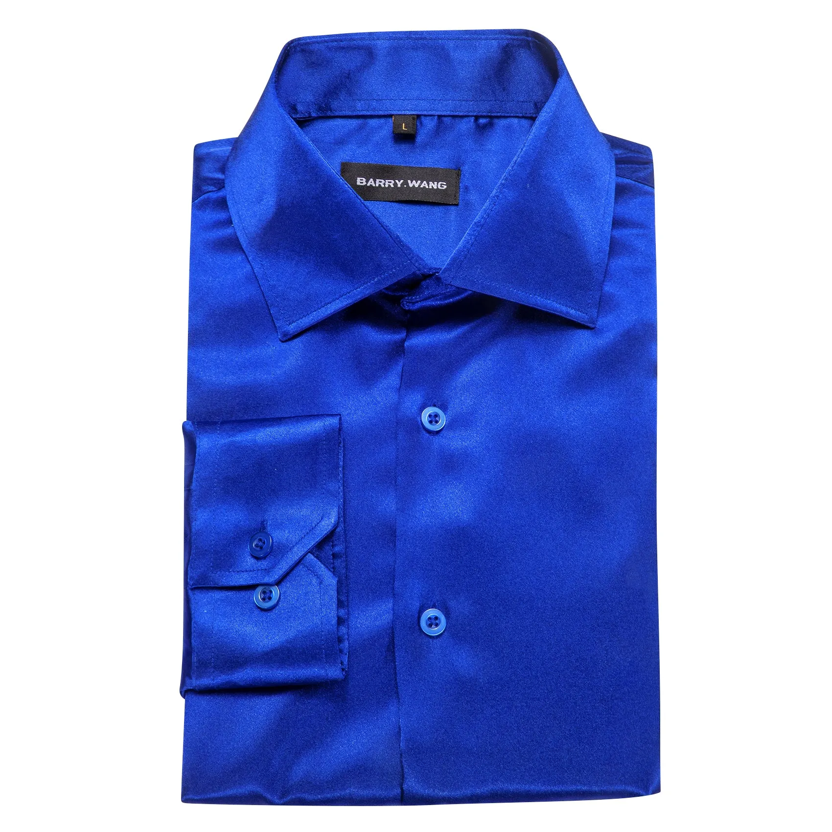 Barry.wang Bright Blue Solid Silk Shirt