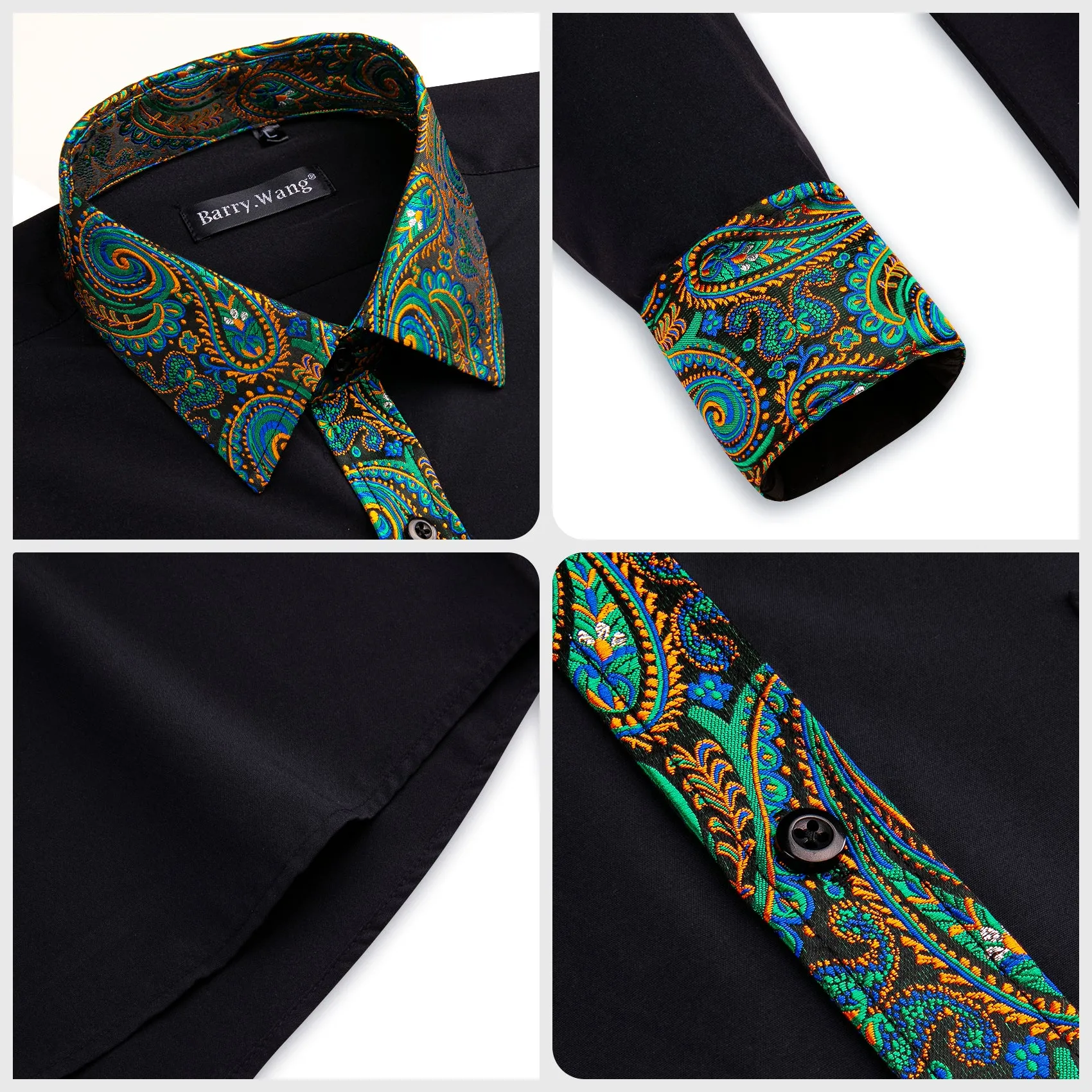 Barry.wang Luxury Black Splicing Men's Business Shirt
