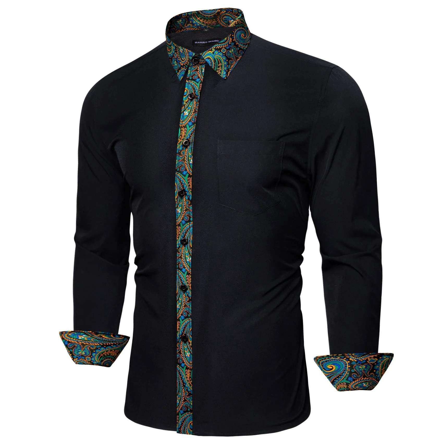 Barry.wang Luxury Black Splicing Men's Business Shirt