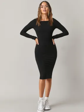 BASICS Solid Boat Neck Bodycon Dress
