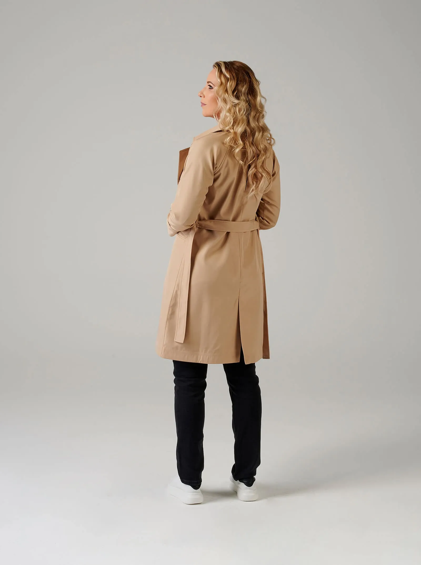 Beige Double Breasted Point Collar Trench Coat