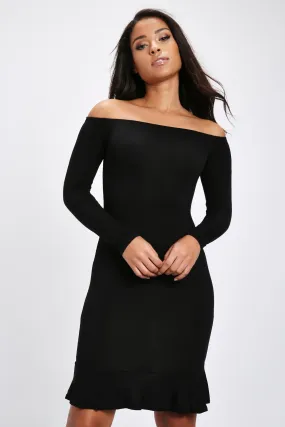 Black Bandeau Frill Dress