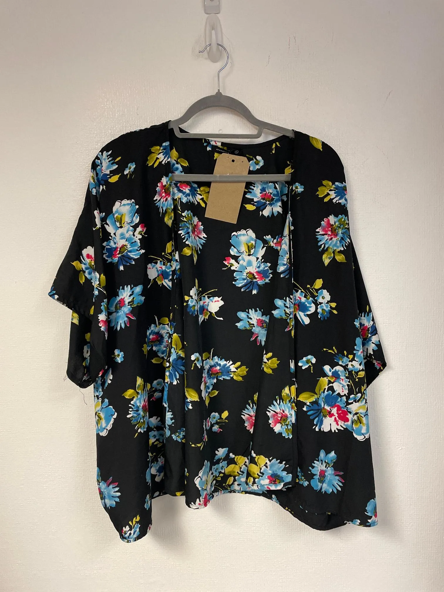 Black floral silky kimono, Primark, Size 20, 22 (Polyester)