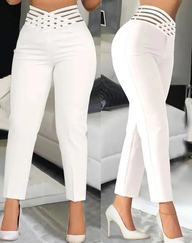 Black High Waist Cropped Elegant Work Pants