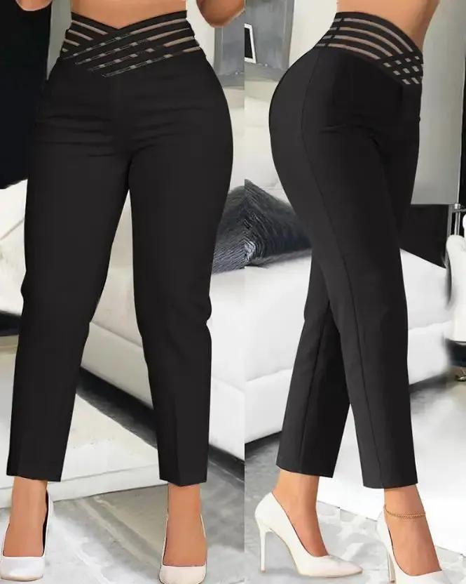 Black High Waist Cropped Elegant Work Pants