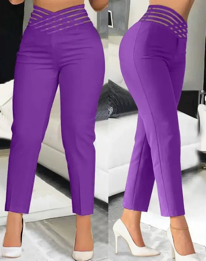 Black High Waist Cropped Elegant Work Pants