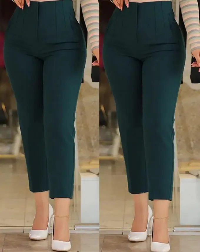 Black High Waist Cropped Elegant Work Pants