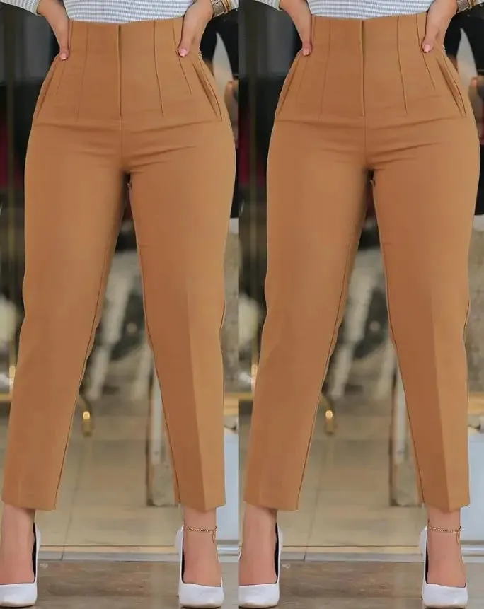 Black High Waist Cropped Elegant Work Pants
