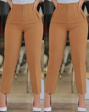Black High Waist Cropped Elegant Work Pants