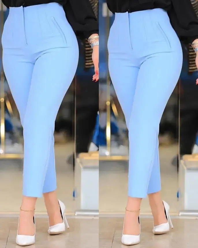 Black High Waist Cropped Elegant Work Pants